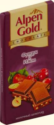 Шоколад Alpen Gold молочный с орехом и изюмом, 100г (21986) 