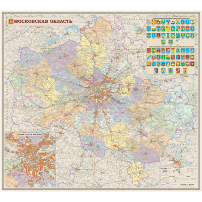 Карта настенная &quot;Московская обл. Админ. карта с гербами&quot;, М-1:320 000, размер 119*107см, ламинир,456 123126