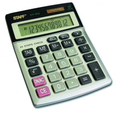 Калькулятор STAFF настольный металлический STF-6812, CHECK, 12 разрядов, дв.питание, 140х105мм 250181
