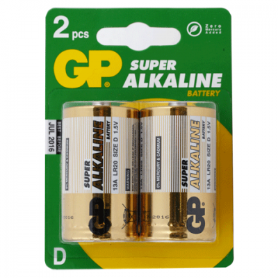 Батарейка GP Alkaline D (LR20, 13А), комплект 2шт., в блистере, 1.5В 450433