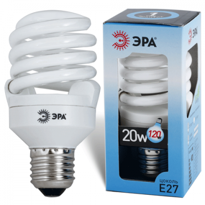 Лампа люминесцентная энергосбер. ЭРА суперкомпактная F-SP-20-842, 20Вт, цоколь E27 яркий (бел) свет 450448