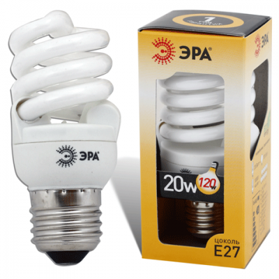 Лампа люминесцентная энергосбер. ЭРА компактная F-SP-20-827, 20Вт, цоколь E27 мягкий (желт) свет 450450